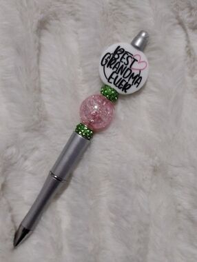 Best Grandma Ever Beaded Silver Pen - Pink & Green